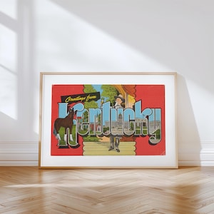 Impresión en lienzo de Kentucky, Saludos desde Kentucky, Decoración retro de Kentucky, Kentucky vintage, Arte mural retro, Decoración vintage, Póster de Kentucky