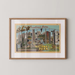 Yosemite Print, Greetings from Yosemite, Retro Yosemite Decor, Vintage Yosemite, Retro Wall Art, Vintage Decor, Yosemite Poster