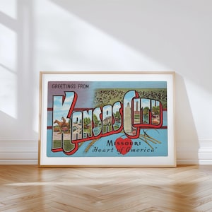 Impresión en lienzo de Kansas City, Saludos desde Kansas City, Decoración retro de Kansas City, Kansas City vintage, Arte mural retro, Póster de Kansas City