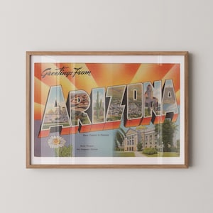 Impressão artística do Arizona, Saudações do Arizona, Decoração retrô do Arizona, Arizona vintage, Arte de parede retrô, Decoração vintage, Pôster do Arizona
