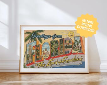 Florida Print DIGITAL DOWNLOAD, Greetings from Florida, Retro Florida Decor, Vintage Florida, Retro Wall Art, Vintage Decor
