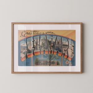 Impression sur papier Delaware, salutations du Delaware, décoration rétro Delaware, Delaware vintage, art mural rétro, décoration vintage, affiche Delaware