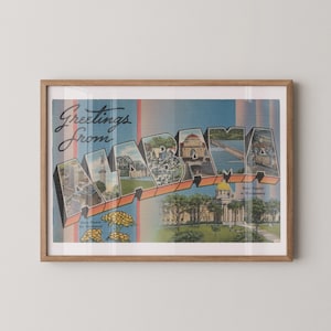 Stampa dell'Alabama, Saluti dall'Alabama, Decorazioni retrò dell'Alabama, Alabama vintage, Arte murale retrò, Decorazioni vintage, Poster dell'Alabama