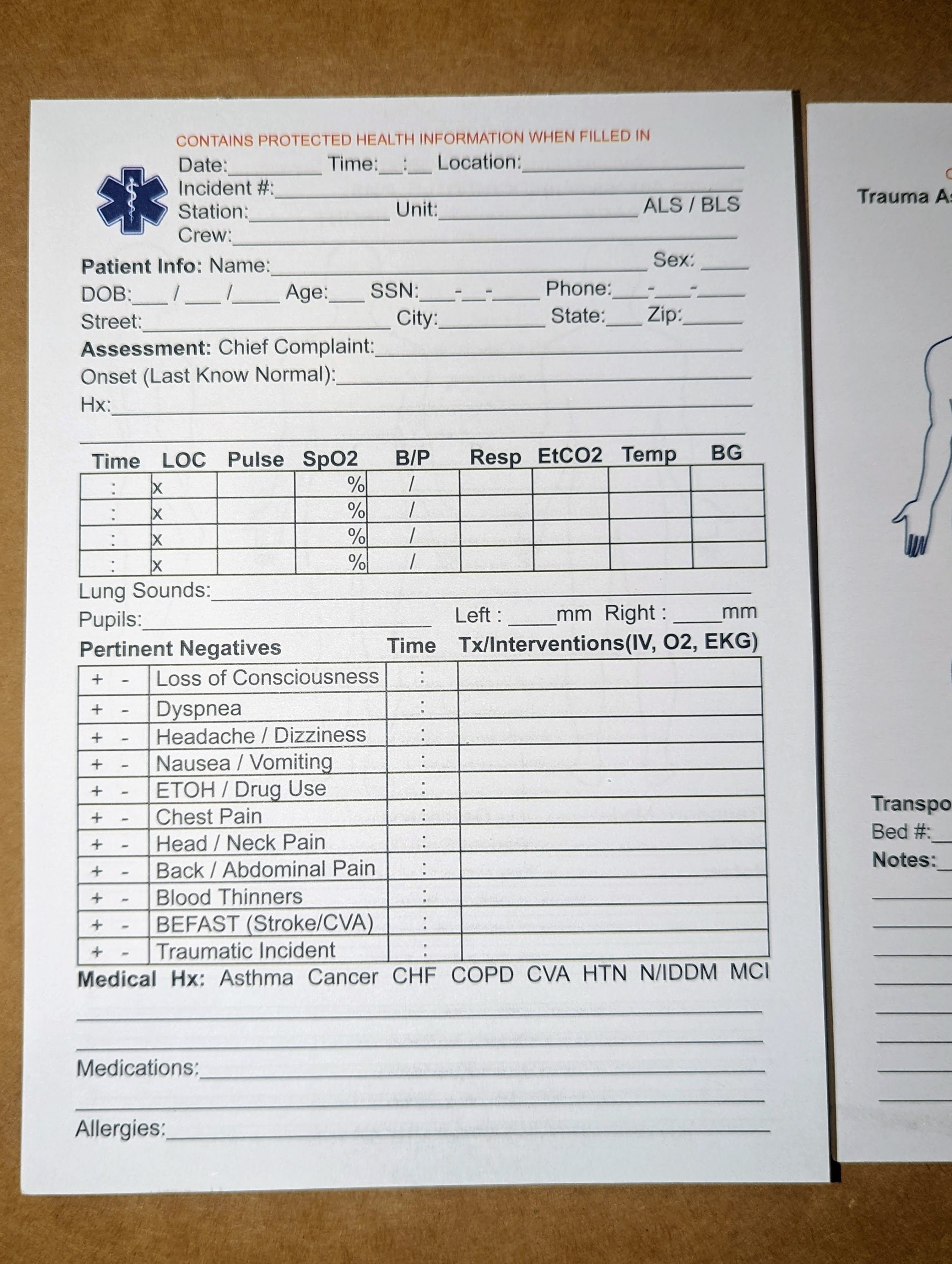 EMT / EMS PCR Notepad 5 X 7 includes 3, 50 Sheet Pads. 150 Sheets Total