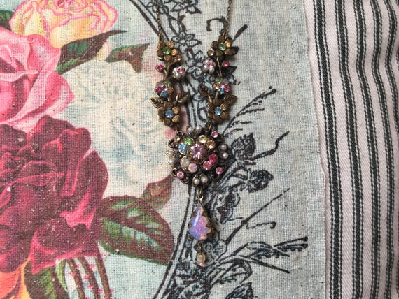 Signed Michal Negrin Opal n Multi Flowers Necklac… - image 5