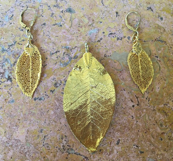 Sterling Silver Gold Washed Leaf Shape Earrings w… - image 1