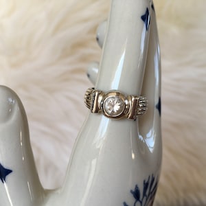 Solid & Heavy Silver 925 Vintage Monet Band Ring with Large Clear Cz. Size 6.5. Rare Find ! In Excellent Vintage Condition.