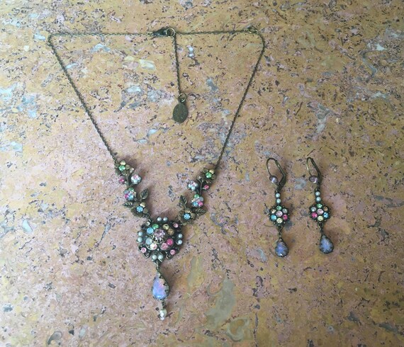 Signed Michal Negrin Opal n Multi Flowers Necklac… - image 1