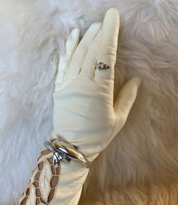 Solid Silver Dolphin Adjustable Cuff Bracelet & R… - image 1