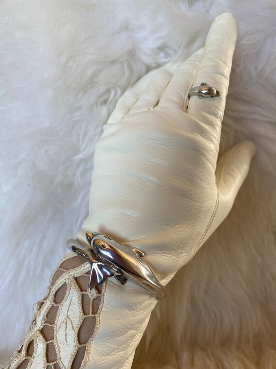 Solid Silver Dolphin Adjustable Cuff Bracelet & R… - image 5