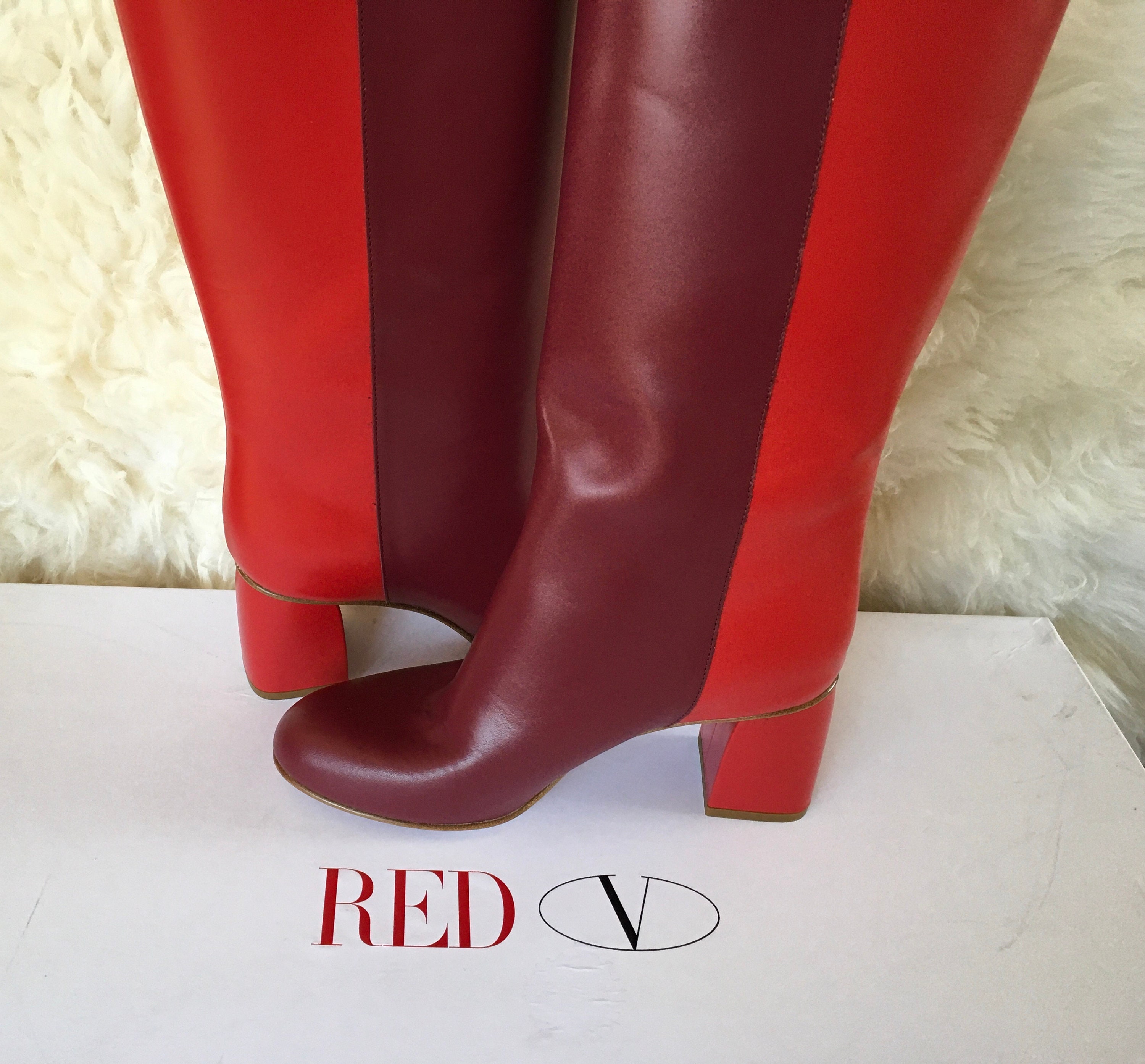 Red Valentino Red(v) Red & Maroon Two Colors Tall Leather Red Valentino Red(v) Red & Maroon Two Colors Tall Leather