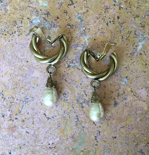 Butler & Wilson Hoop Drop Pearl Earrings. Large S… - image 1