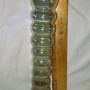Vintage, iridescent bubble bud vase, featuring a distinctive stacked sphere or ribbed design.