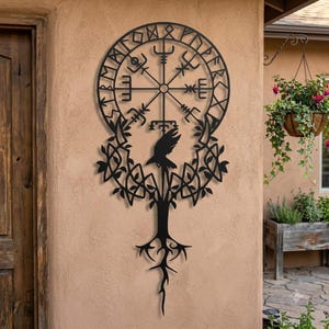 Viking Vegvisir Metal Wall Art, Nordic Compass Symbol Decor, Black Norse Wall Art, Viking Rune Inspired Decor, Viking Gift, Man Cave Decor