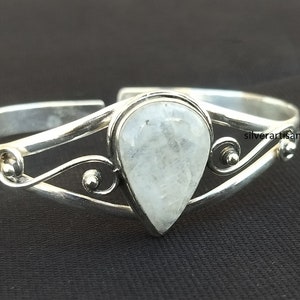 Moonstone Solid Silver Bangle,Rainbow Moonstone Bangle, Rainbow Moonstone,Handmade Bangle, Cuff Bracelet,Gemstone Bangle,For Her,Boho Bangle