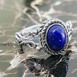 Lapis Lazuli Ring, 925 Sterling Silver Ring,Oval Gemstone Ring,Split Band Ring,Handmade Jewelry Ring,Minimalist Ring,Birthstone Promise Ring