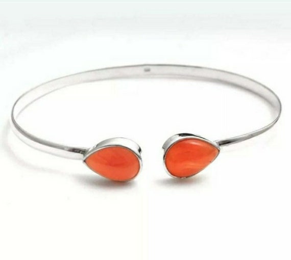 オレンジカーネリアン 925スターリングシルバー 調節可能バングル
