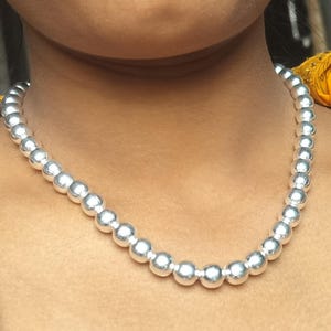 925 Sterling Silver Beaded Necklace, 8 mm Ball Minimalist Necklace,