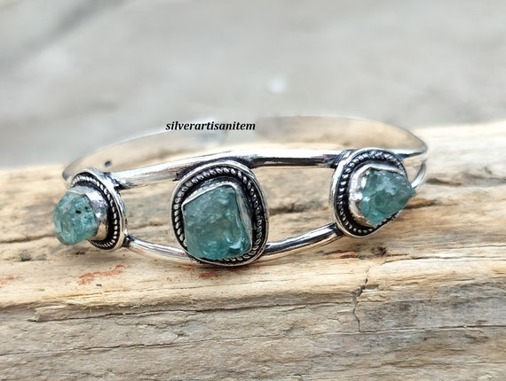 Bracelet Ancien En Argent Avec Aigue-marine - Vintage, Pièce Unique - Occasion En Bon état