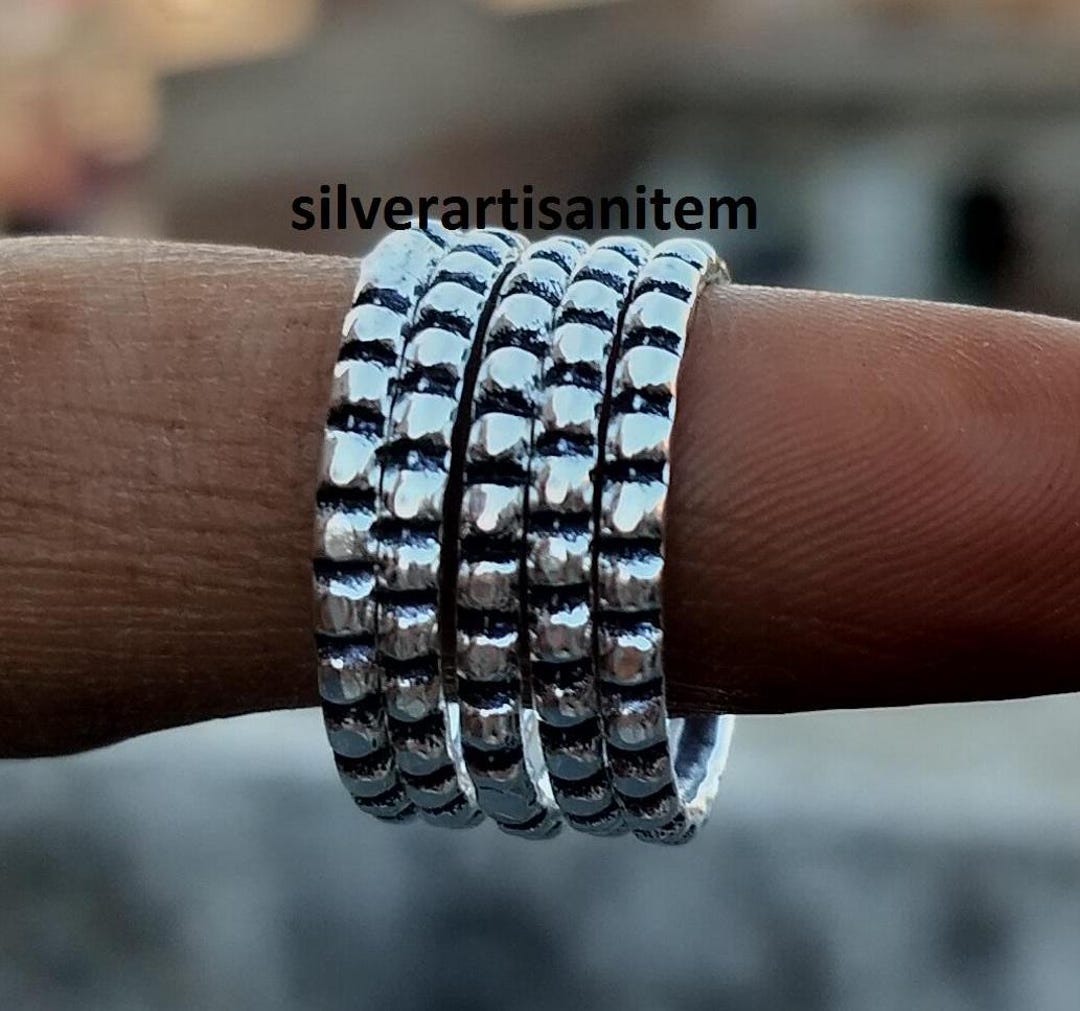 Pure Metal Rings Set of 5 Sterling Silvers, Pure Silver Rings, Assorted Pattern Rings ...