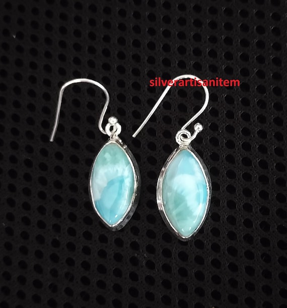 Boucles D’oreilles Larimar Sur Argent 925 – Occasion, Clous, Pierre Bleue