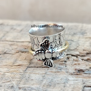 Anillo giratorio de abeja de miel, plata de ley 925, anillo hecho a mano, anillo de la amistad giratorio de abeja de miel, anillo para mujer, anillo de pulgar, regalo, anillo de meditación,