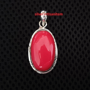 Red Coral Pendant,Coral Gemstone Pendant,Handmade Pendant,925 Sterling Silver,Silver Jewelry,Gift For Mom,Necklace For Women,Boho Pendant,