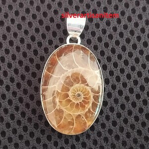 Ammonite Fossil Pendant Real Gemstone Pendant,925 Sterling Silver Pendant,Ammonite Fossil Silver Jewelry Handmade Pendant,Gift For Friend,
