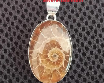 Ammonite Fossil Pendant Real Gemstone Pendant,925 Sterling Silver Pendant,Ammonite Fossil Silver Jewelry Handmade Pendant,Gift For Friend,