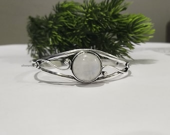 Handmade Moonstone 925 Silver Bangle, Boho Bangle.