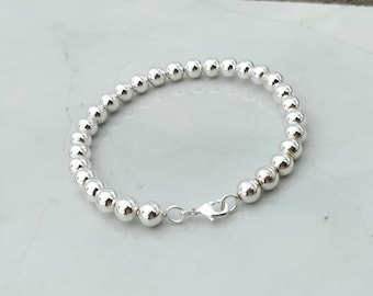 8 mm Perle massiv 925 Sterling Silber Set Silber Ball Spinner Armband, Silber 8 mm Perlenarmband, Chunky Ball Armreif, Brautjungfer Armband,