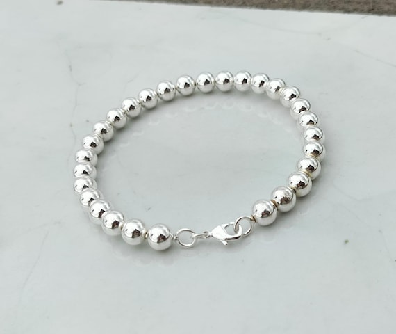 Sterling Silver Ball Bracelet, Chunky Bangle, 8mm Bead - Etsy