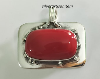 Handmade Red Coral Sterling Silver Pendant,Bohemian Jewelry