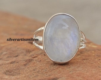 Rainbow Moonstone Ring,Handmade 925 Silver Ring,