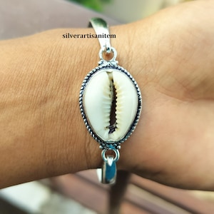 Money Cowrie Bangle,Shell Bangle,925 sterling silver bangle,Cowrie Shell bracelet,Natural Shell Bangle,cowrie Shell jewelry, women Jewelry .