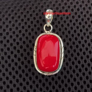 925 Sterling Silver Pendant, Natural Red Coral Pendant,Handmade Silver Pendant,Red Coral Pendant,Designer Pendant,Christmas Gift  Birthstone