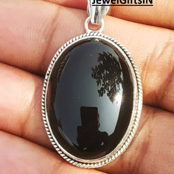 Pendentif bohème en onyx noir, argent sterling 925, grand pendentif, bijoux en onyx, pendentif goutte, pendentif déclaration, pendentif promesse, cadeau pendentif protection