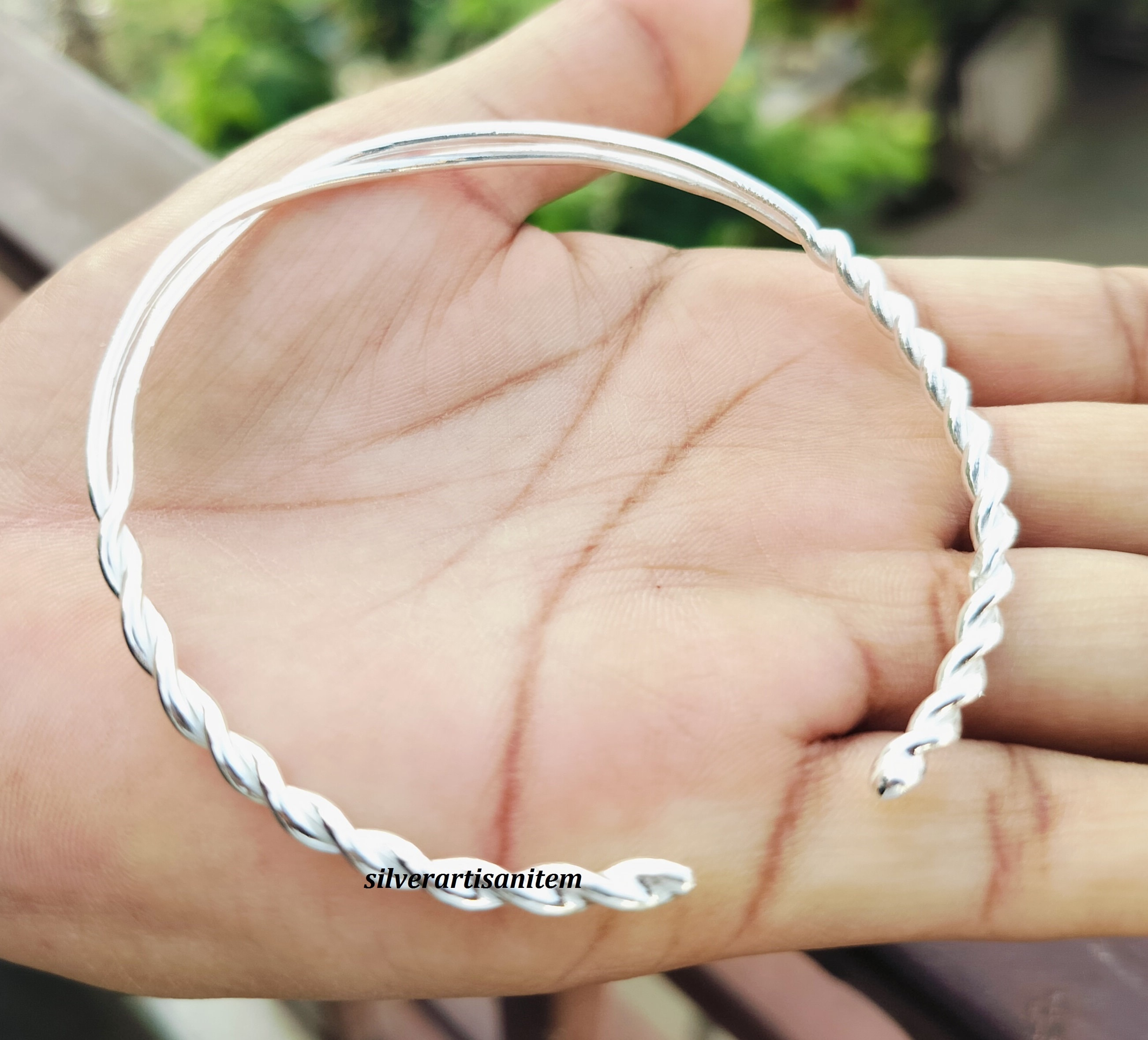 Handmade Silver Adjustable Bangle, Stackable Twisted Bangle. - Etsy