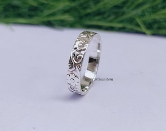 Bloemenring, 925 sterlingzilveren brede open ring, brede bandring, zilveren band, brede ring, zilveren ring, statementring, duimring.
