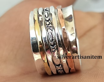 Solid 925 Sterling Silver Ring,Fidget Ring,Worry Ring,Handmade Spinner Ring,925 Sterling Silver Women Ring,Anxiety Meditation Thumb Ring