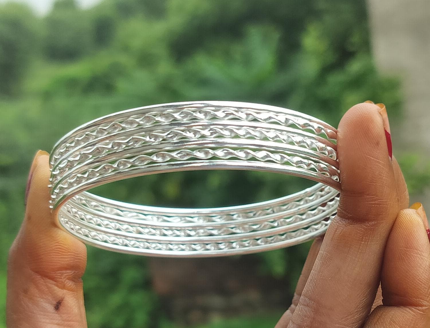 925 Handmade Silver Braid & Twist Bangle Set - Stackable Jewelry