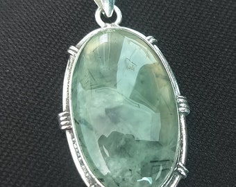 Natural Prehnite Pendant,925 Sterling Silver Pendant,Handmade Prehnite Gemstone Pendant,Gift For Mom Bazel Silver Prehnite Pendant gift,