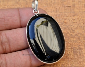 Natural Black Onyx Pendant, Handmade Silver Pendant, 925 Sterling Silver Pendant, Oval Black Onyx Pendant, December Birthstone, Onyx Pendant