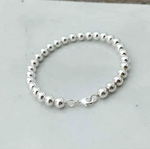 Sterling Silver Ball Bracelet, Chunky Bangle, 8mm Bead - Etsy
