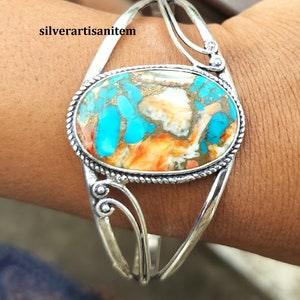 Oyster Copper Turquoise Bangle,925 Sterling Silver Bangle,Handmade Bangle ,Gift for Women, Natural Gemstone Bangle ,Gift Unique Bangle,