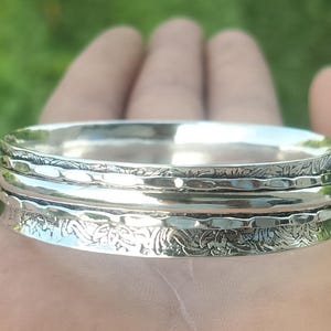 925 Sterling Silver Twisted Spinner Bangle Bracelet: Artisan Hook Clasp Bohemian Stacking Bangle
