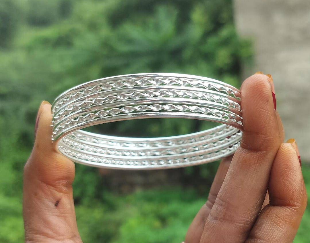 925 Handmade Silver Braid & Twist Bangle Set - Stackable Jewelry