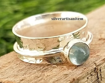 Anillo giratorio de piedra lunar, banda de plata 925, anillo antiestrés estilo bohemio.