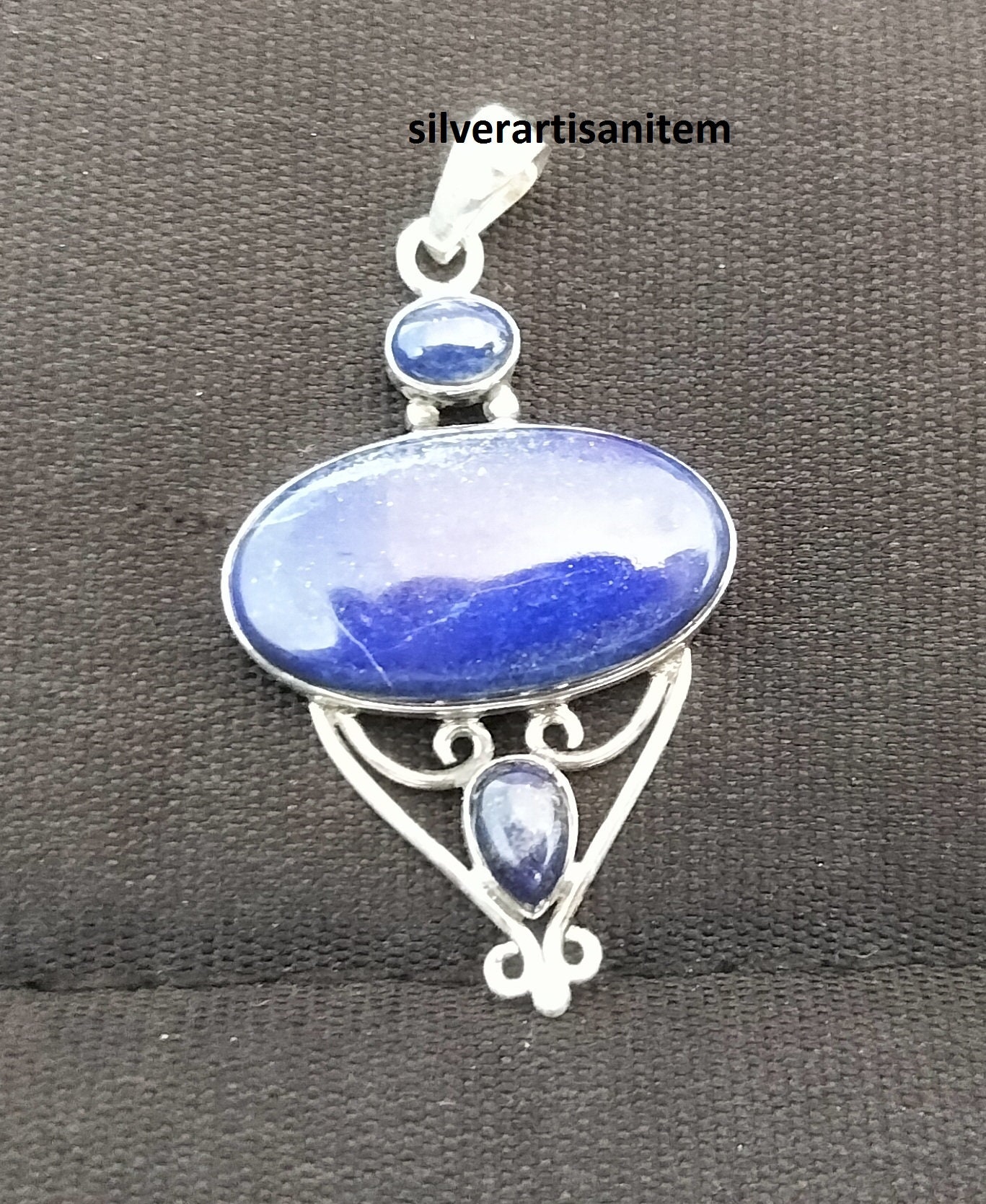 Pendentif Argent 925 Fait Main - Lapis-lazuli Naturel Bleu (forme Larme) - Inde