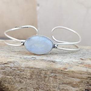 Regenbogen Mondstein Armreif,Edelstein Armreif,925 Sterling Silber Armreif,verstellbarer Armreif,Mondstein Armband,Boho Armreif,Handgefertigter Cuff Armreif.